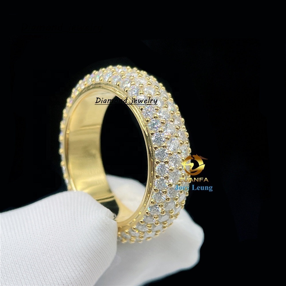 Luxury Style 925 Silver 14K 18K Gold Plated Hip Hop Jewelry VVS Moissanite Diamond 4 Rows Iced Out Initial Band Rings