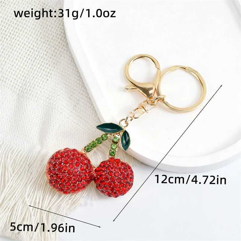 Crystal Rhinestone Cherry Keychains Fresh Cute Fruit Charm For Women Bag Pendant Keychain Girl Car Key Ring R250725