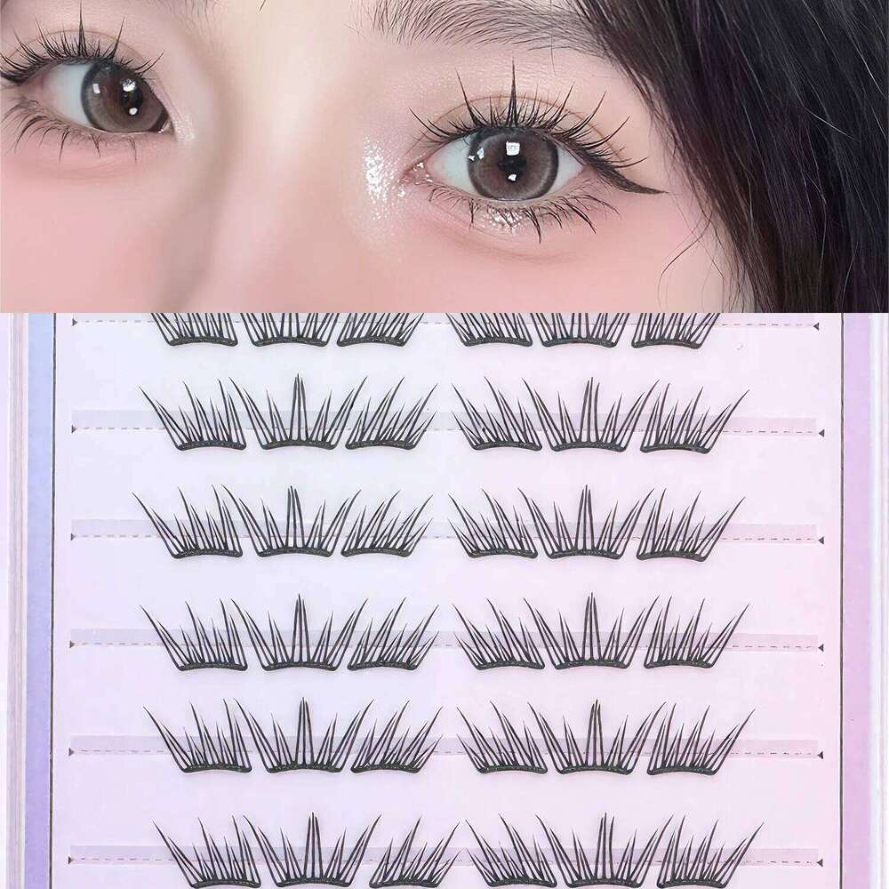 FindLove Pre Glued C Curl Cat Eye Lashes Wispy Fluffy False Eyelash Extension Natural and Soft Glue Free Lash Makeup X250725
