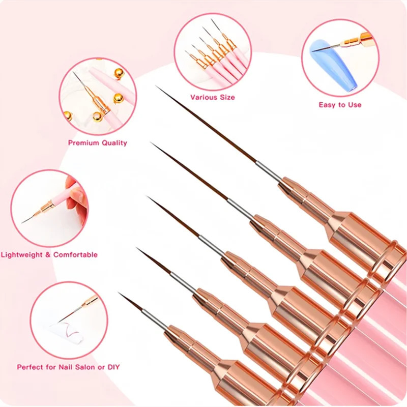 5 Pcs Nail Art Liner Brushes Set Elongated Lines Striping Drawing UV Gel Painting Nail n Pen Professional Manicure Tool 250716