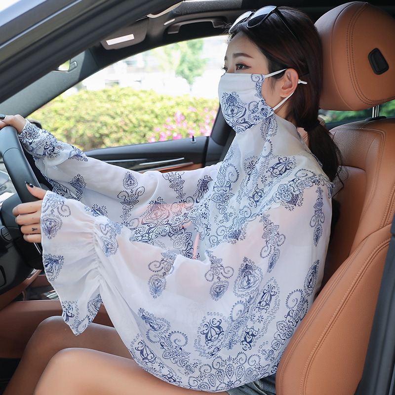 K1481 Shawl summer sun protection veil UV ice silk chiffon cycling stomach protection shawl Korean suit driving girls