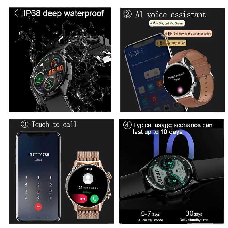 2025 New Smartwatch Wen AMOLED HD Screen Always On Display Bluetooth Call IP68 Waterproof GPS Smart Men Watch for Android iOS X2507261