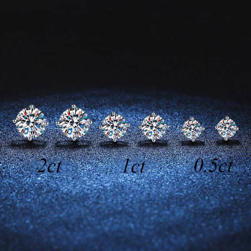 Classic 4 Prong Stud Earrings White Gold 925 Sterling Silver Moissanite Ear Stud 5mm 6.5mm 7.5mm 8mm for Men
