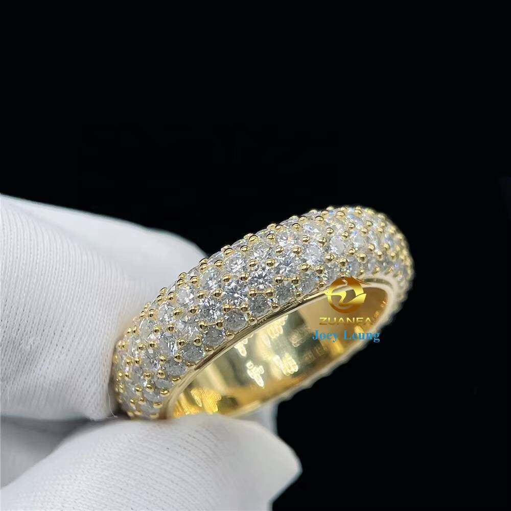 Luxury Style 925 Silver 14K 18K Gold Plated Hip Hop Jewelry VVS Moissanite Diamond 4 Rows Iced Out Initial Band Rings