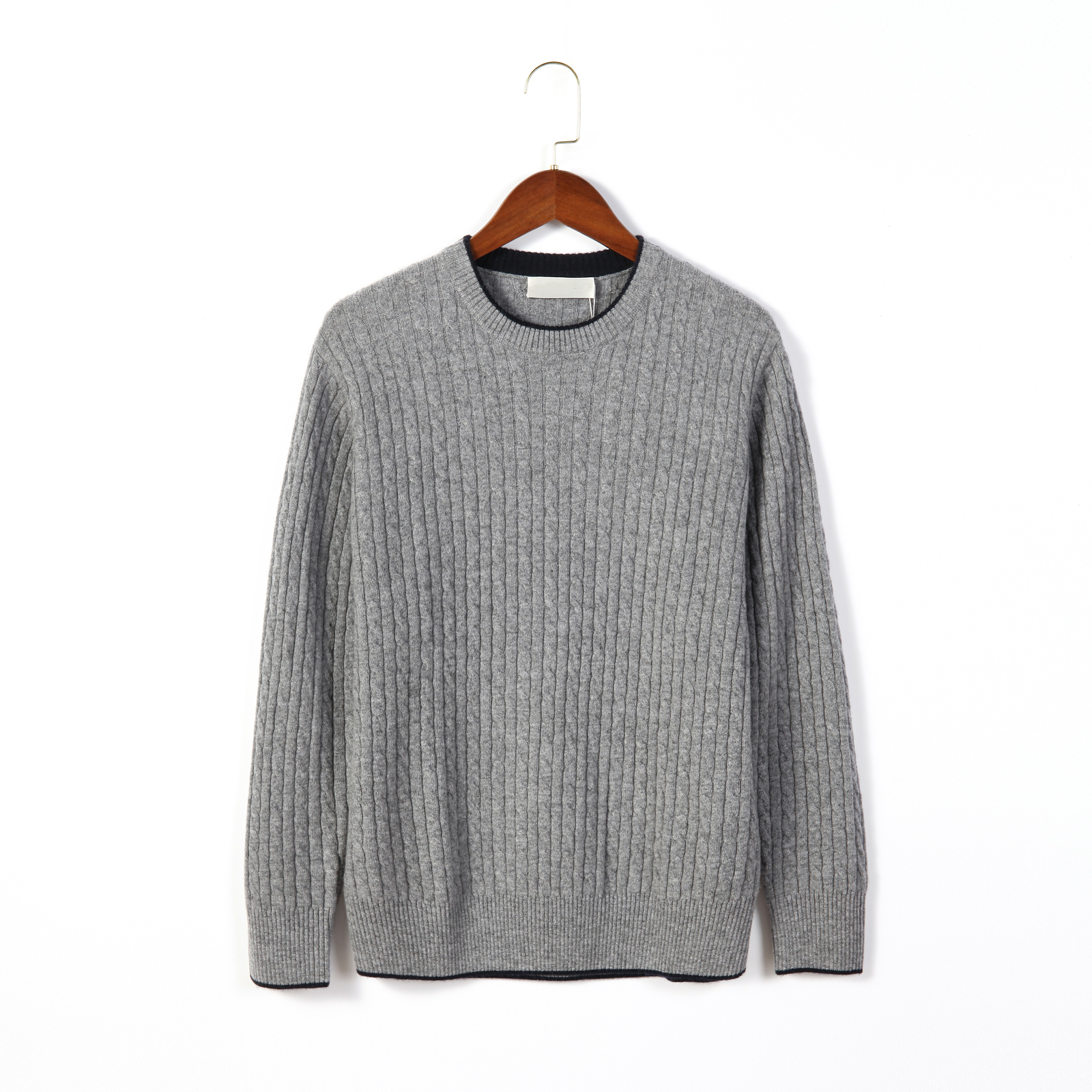 100% Cashmere Crew Neck Sweater Pit Stripe Texture Autumn and Winter Warm Knit Sweater