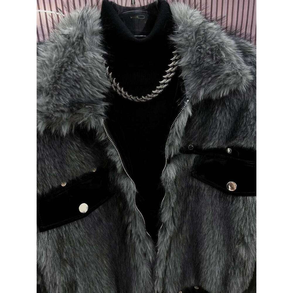 2024 Winter New Splicing Imitation Mink Fur Jackets Men's Plush Light Loose Trendy Coats Long-Sleeve Short Jacket