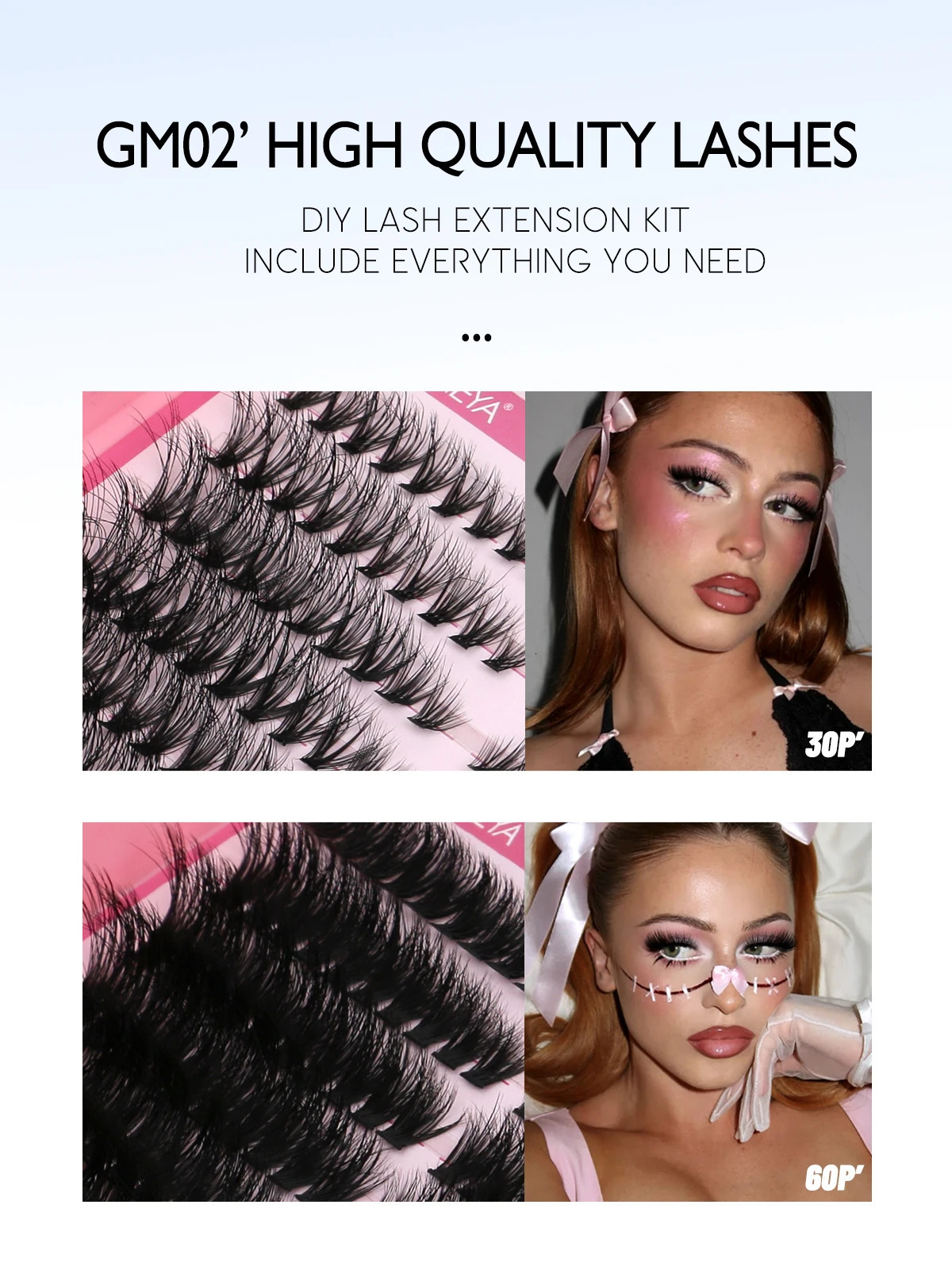 GROINNEYA Lash Clusters Kit Cat Lashes 640 Pcs with Bond Seal Cluster Eyelash s DIY at Home 250714