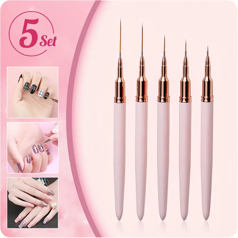 5 Pcs Nail Art Liner Brushes Set Elongated Lines Striping Drawing UV Gel Painting Nail n Pen Professional Manicure Tool 250716