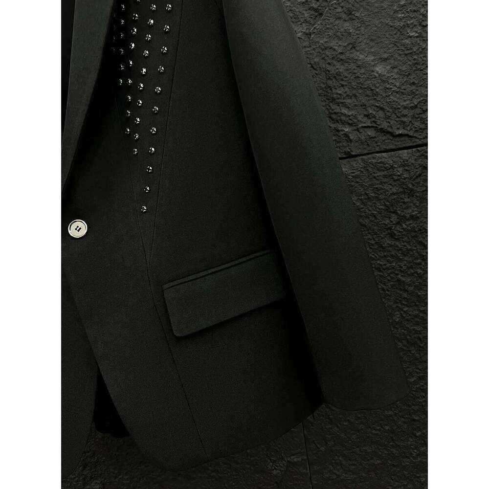 High-End Metal Hole Black Blazers Men's 2025 Spring Autumn New Handsome Loose Suit Jackets Male Long Sleeve Chic Tailored Coats