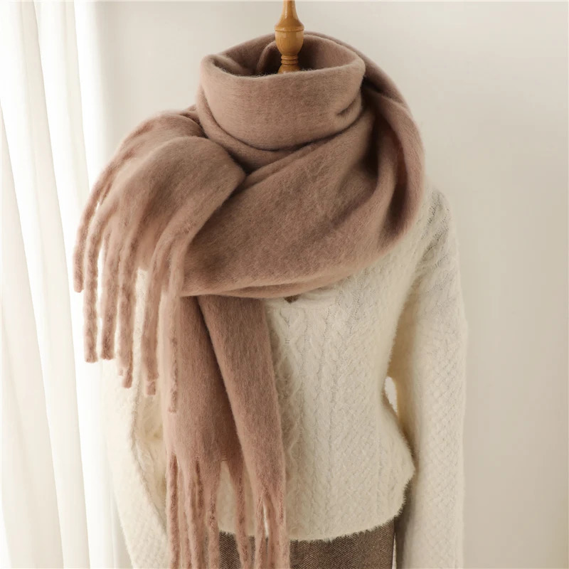 Winter Scarf for Women Cashmere Warm Solid Pashmina Blanket Wraps Female Thick Soft Scarf Big Tassel Shawl Long Poncho Scarf 250724