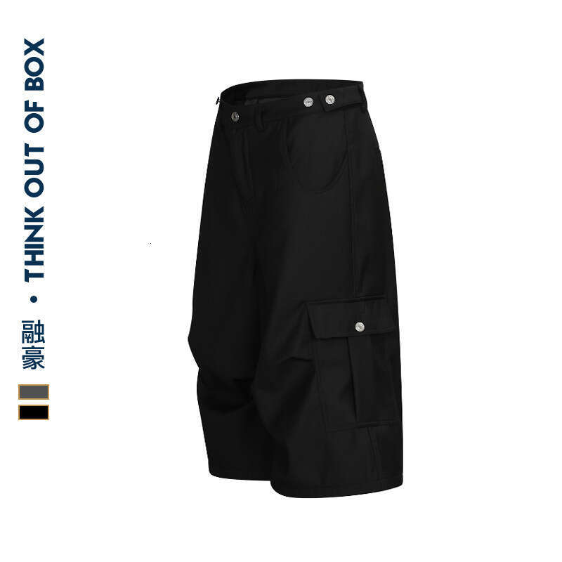 New Summer Trendy Brand Seven-Point Casual Trousers Pleated Design Silhouette Pocket Handsome Workwear Shorts B5