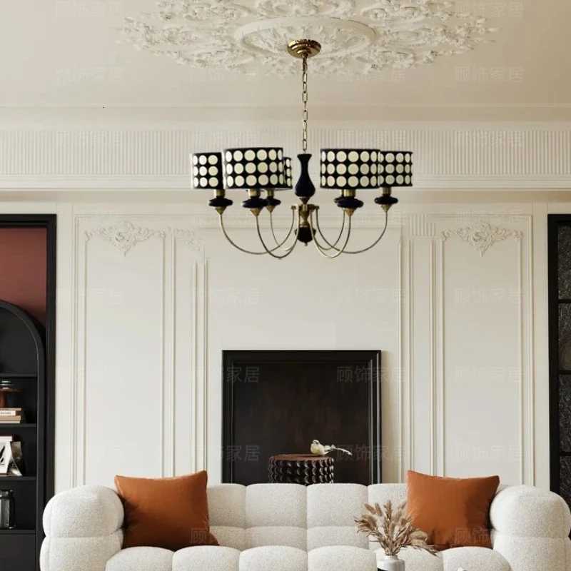 American retro lamp living room lamp study bedroom dining room antique chandelier simple creative French walnut lamps XJ250725