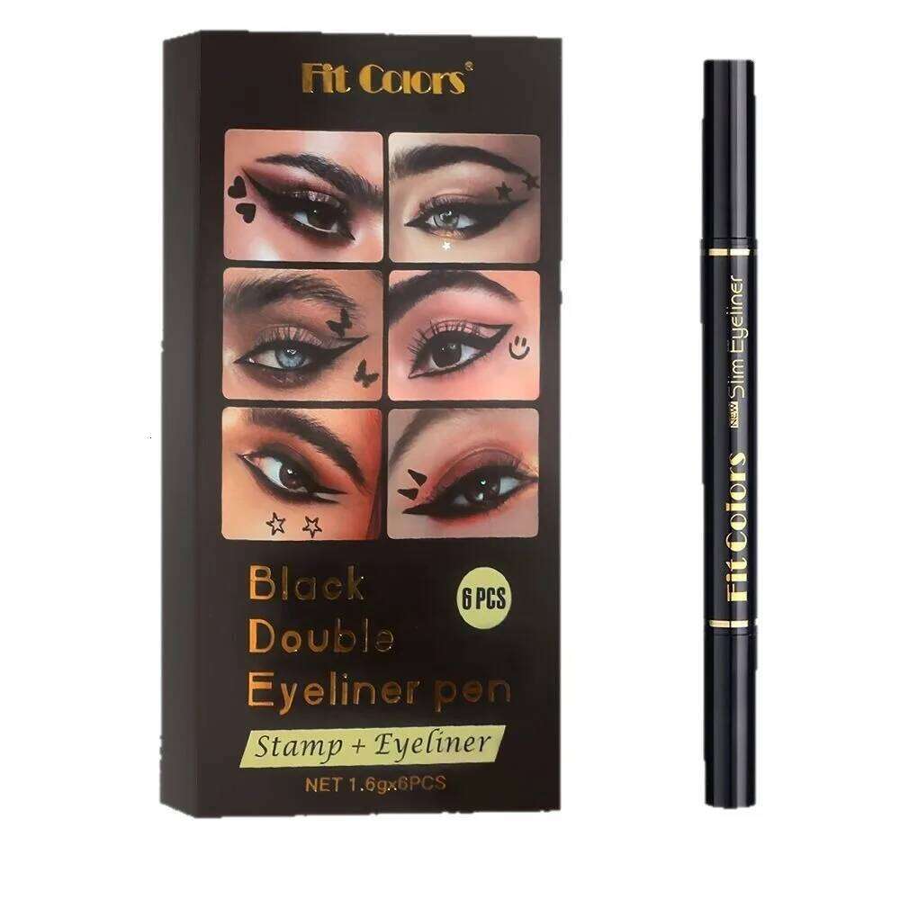 6PCS Stamp Liquid Eyeliner Set Waterproof Fast Dry Double-ended Black Heart Star Seal Tail Eye Liner Extension Makeup Kit X250726