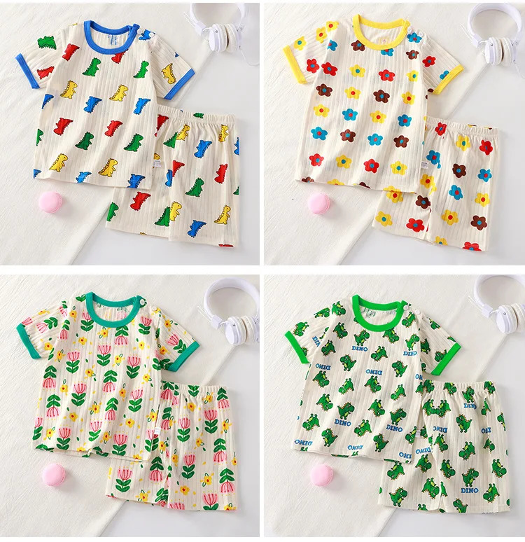Kids Boys Girls Summer Clothing Sets Children Cute Cartoon Print Short Sleeve TShirt Tops With Shorts Toddler Baby Pajamas 250725