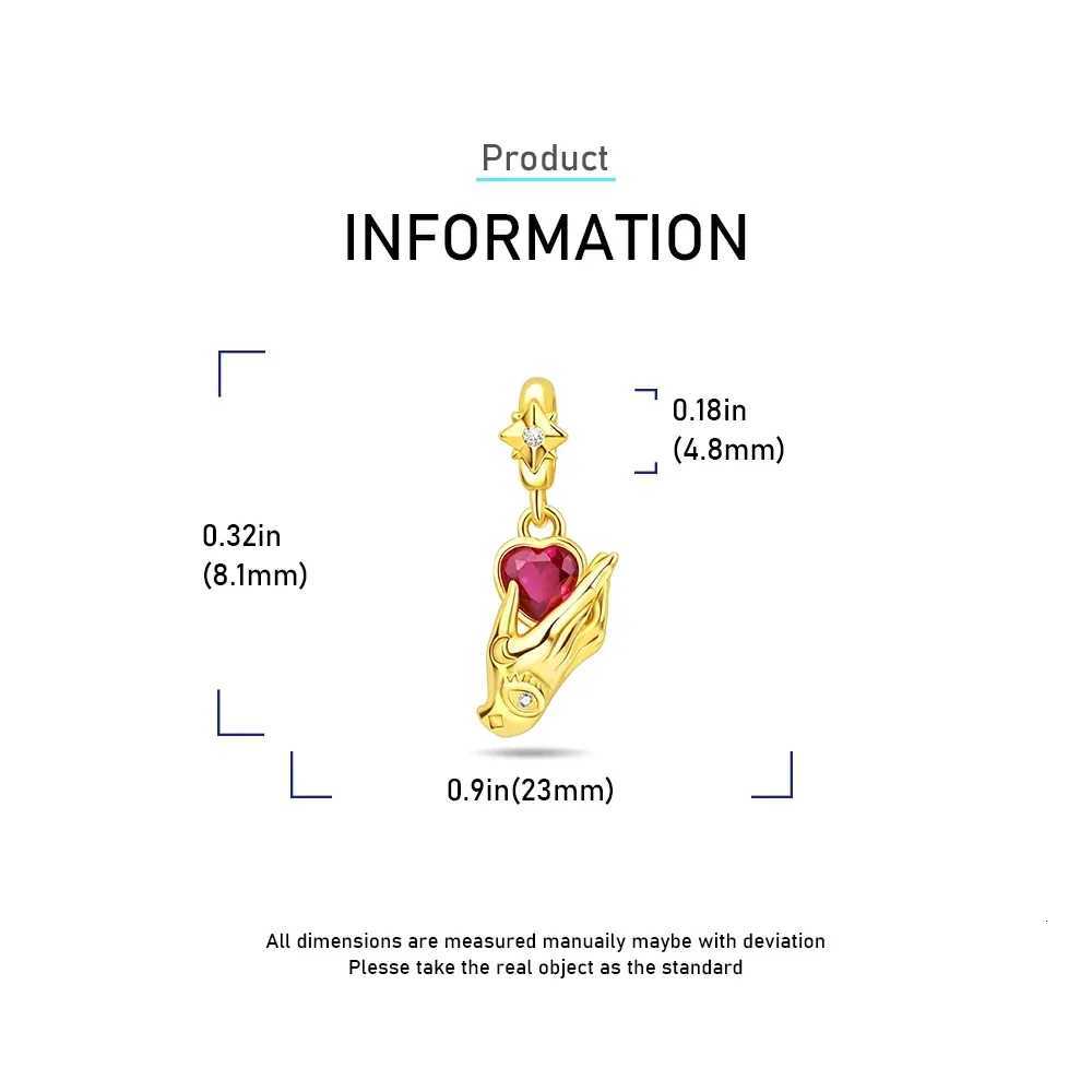 925 Sterling Silver Gold Heart Charms Beads Sparkling Mle Safety Pendant For Women Bracelet DIY Fine Jewelry Gift XJ250726
