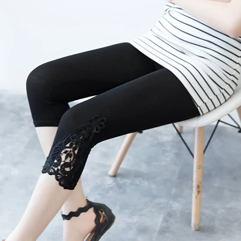 Women Summer Hollow Lace Stretch Leggings Sports Fitness Skinny Pants Crop 34 Length s Cropped Modal Pant 250725