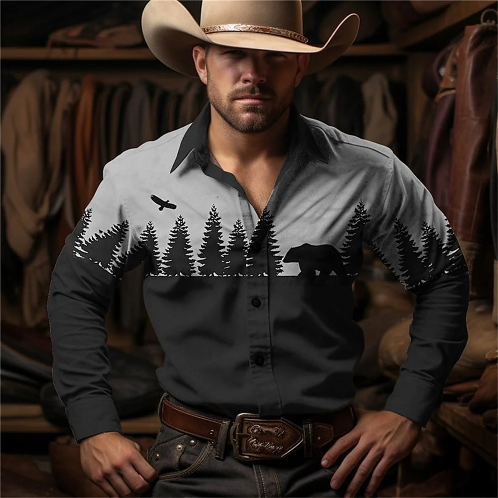 2024 Retro Fashion Simple Long Sleeve Western Denim Mens Social Shirt Top Rock Street Casual Clothing 250725