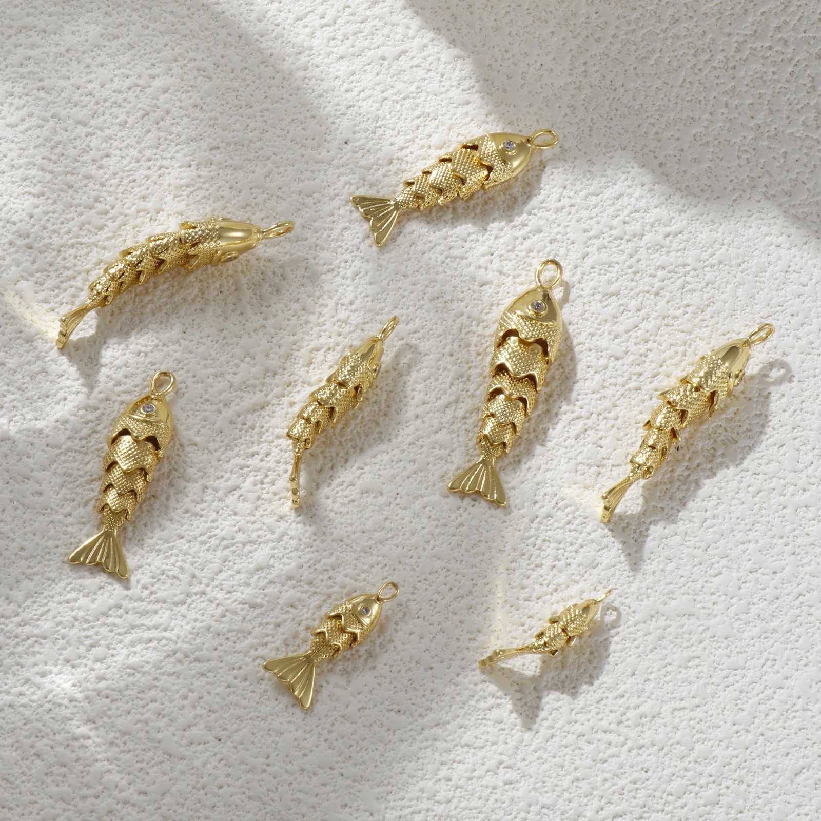 1 Piece Brass Ocean Jewelry Charms 18K Real Gold Plated Fish Animal Movable Clear Cubic Zirconia Pendant For DIY Necklace Making XJ250726