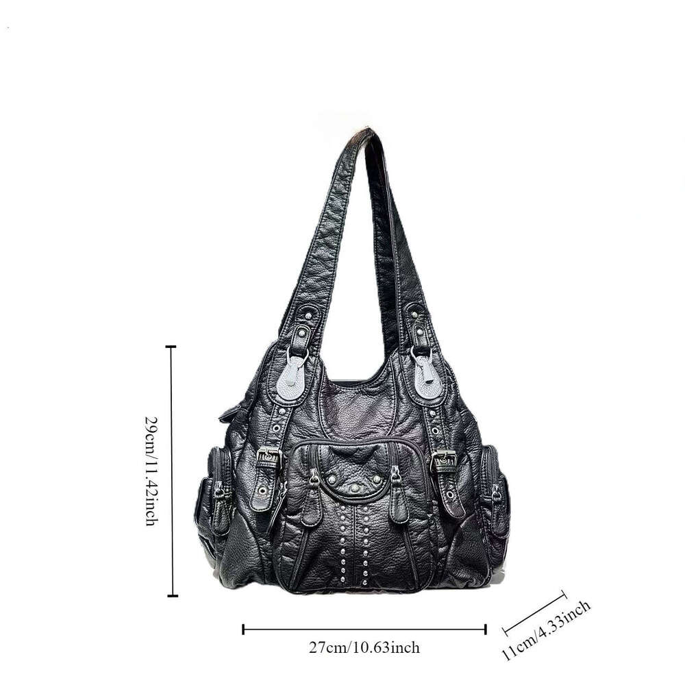 Women's Fashion Y2K Hot Girl Washed Vintage Motorcycle Large Capacity Designer Trendy Shoulder Bag