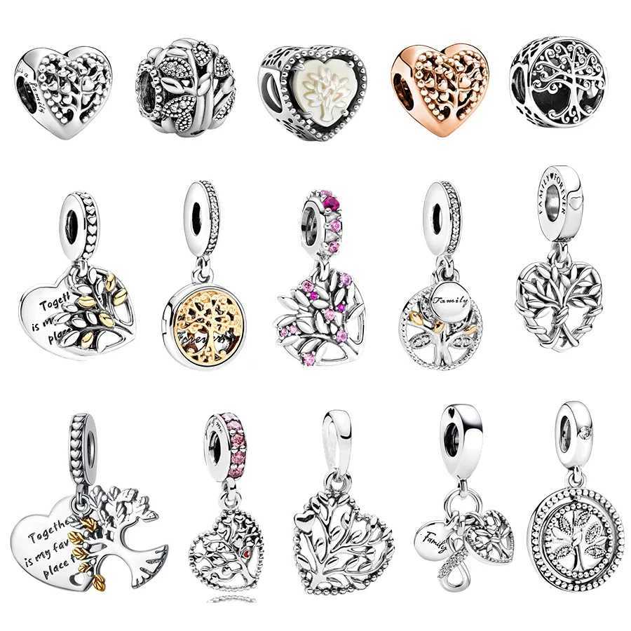 Hot Sale Fashion Bead Sparkling Family Tree Dangle Charm Fits Original 925 Sterling Silver European Bracelet Jewelry DIY Making XJ250726