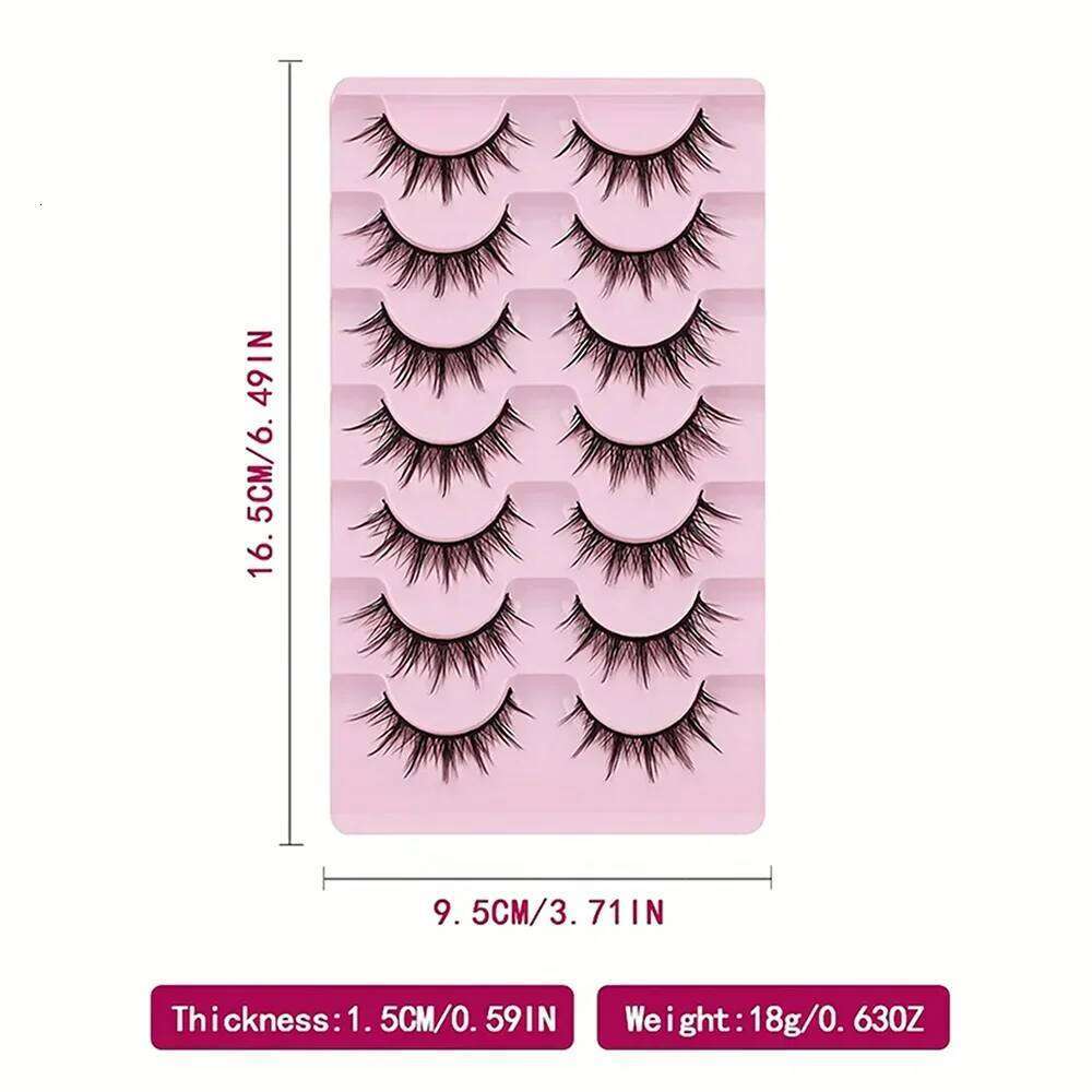 7 Pairs Manga Lashes Natural Look, 3D Volume, Wispy, Fluffy, Spiky, Anime & Cosplay Eyelashes - Pack X250725