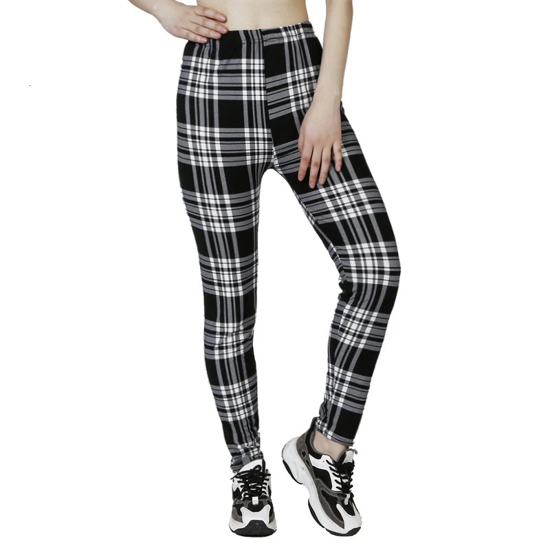 Black and White Checkered WOMENS Sports Fitness Leggings 250725