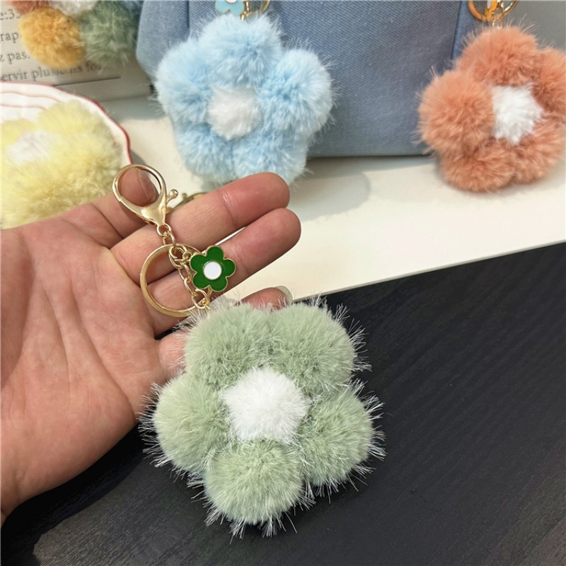 Colored Cherry Blossom Plush Keychain - Floral Design for Cars & Bags