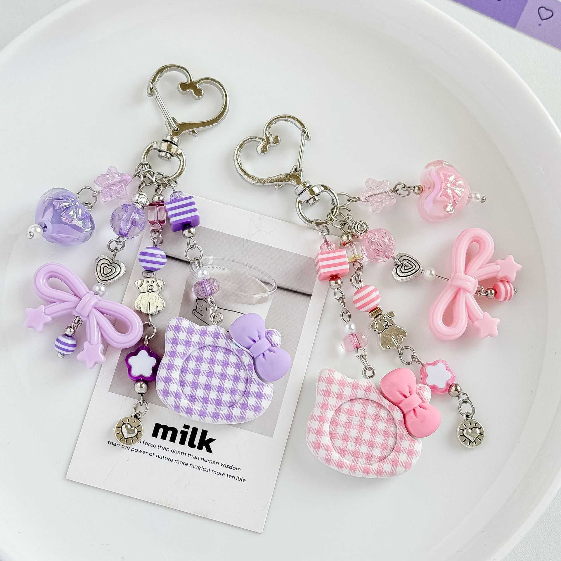 japanese Korean Style Bowknot Beaded Keychain Personality Versatile Hot Girl Subculture Phone Pendant 250715