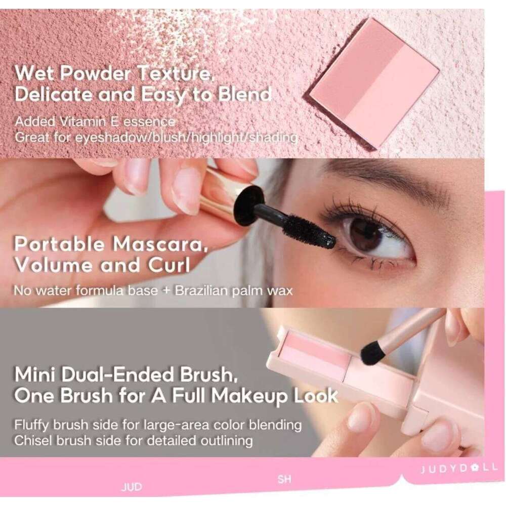Judydoll Portable lti-Function Box Highlighter Blush Mascara Eyeshadow Eyebrow Powder Brush Cosmetics