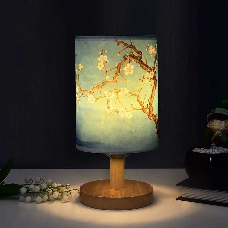 LED Table Lamps Decoration Plum Blossom Desk Dimmable EU Plug Night Light Chinese Style Simple Fabric Bedroom Bedside Lights XJ250725