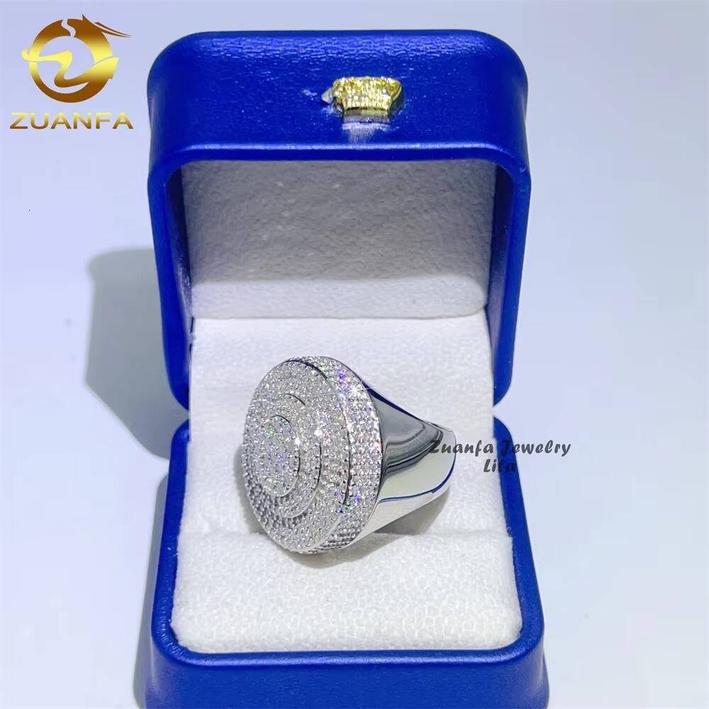 Custom Luxury Big Hip Hop Rapper 925 Sterling Silver Vvs Moissanite Iced Out Men Diamond Ring