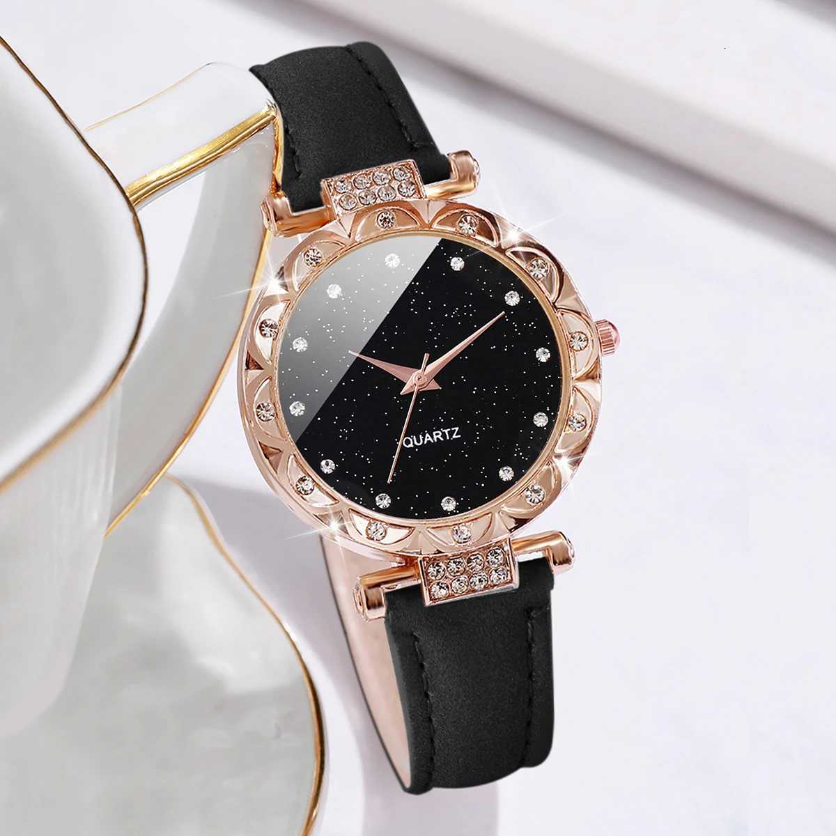 6PCS/Set Wens Fashion Watch Set Simple Dial Leather Quartz Watch With Love Leaf Bracelet X250726