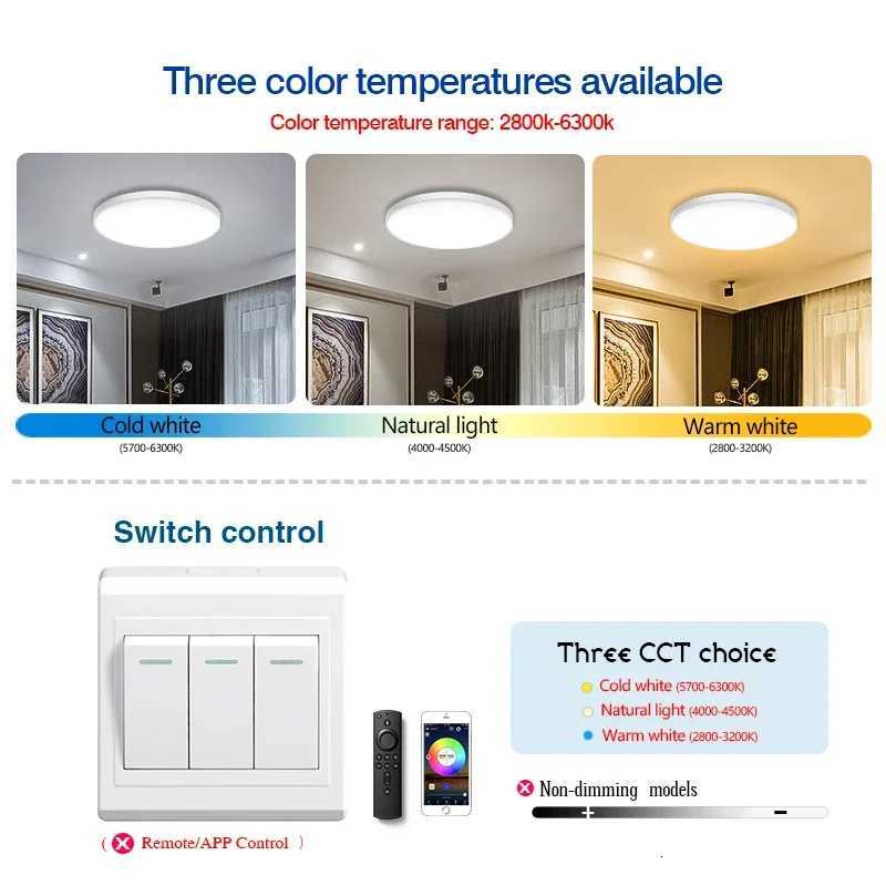 220V Ultrathin LED Ceiling Lights 3-Color CCT Panel Light for Bedroom Kitchen Lighting Round Ceiling Lamp Living Room XJ250725