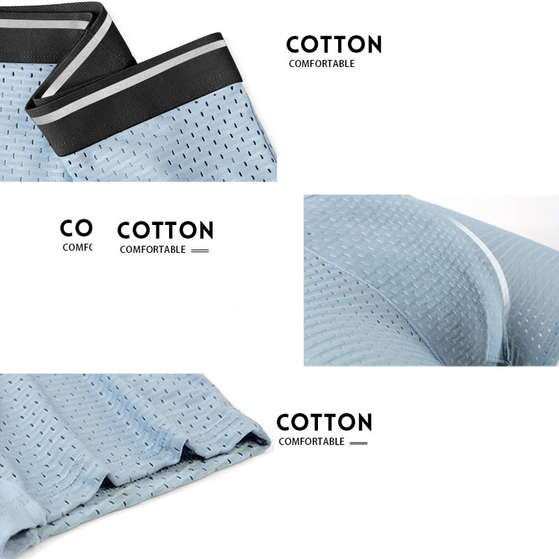 4pcs Mens Briefs Fashion Boxer Shorts Mesh Hole Underwear Panties Breathable Elastic Large Size Male Underpants 250725