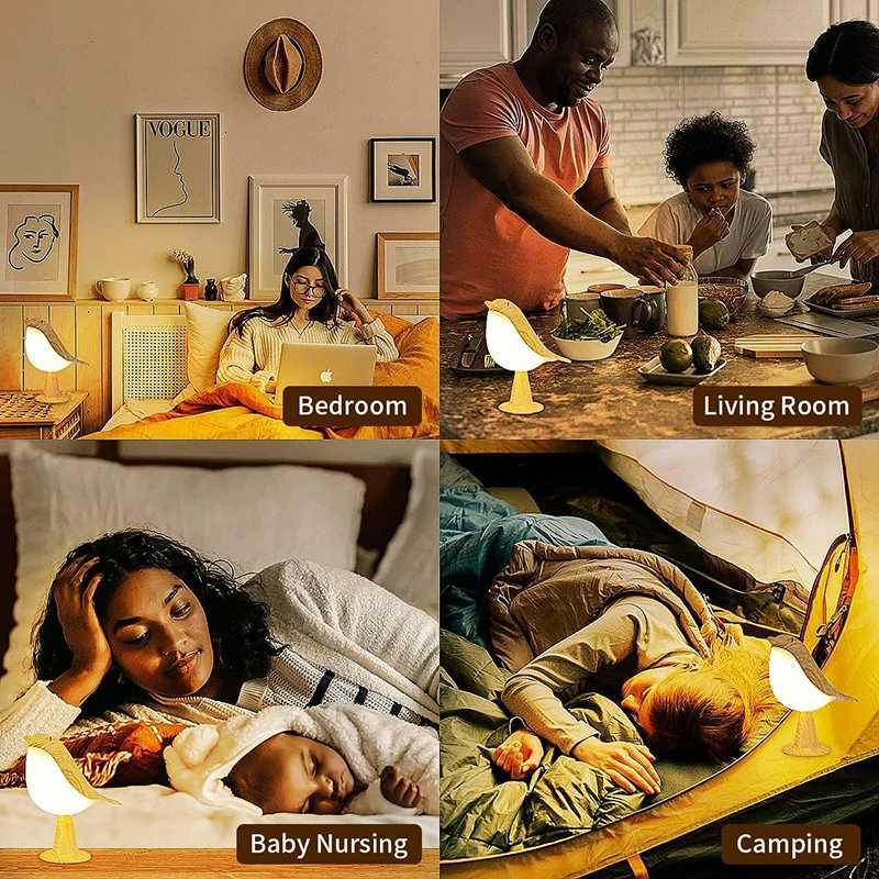3 Colors Wooden Desk Lamp Bedside Lights Decoration Bird Night Lights LED Touch Switch Rechargeable for Bedroom Interior Lighting XJ250725