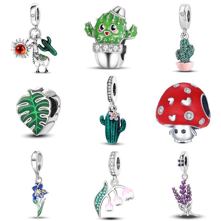 Designer Europe and America Cross border Cactus Pendant Bead DIY Bracelet Necklace Female Hot Selling Wholesale Silver S925 Free Shipping