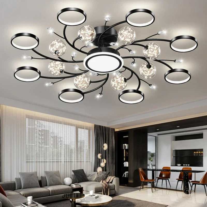 Modern Black Ceiling Chandeliers For Living Room Hall Ceiling Light Fixture Romantic Starry Gold Creative Ceiling Lamp BedroomXJ250725