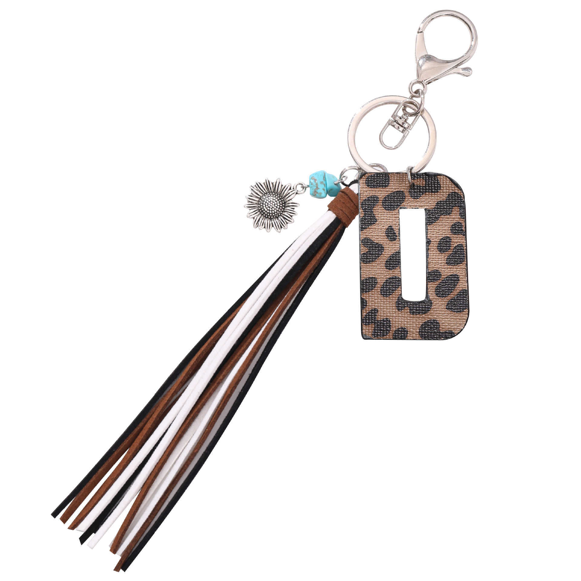 Western Cowboy Style Leopard Print Oil Edge Leather Letter a Korean Velvet Tassel Keychain Pendant Bag 250715