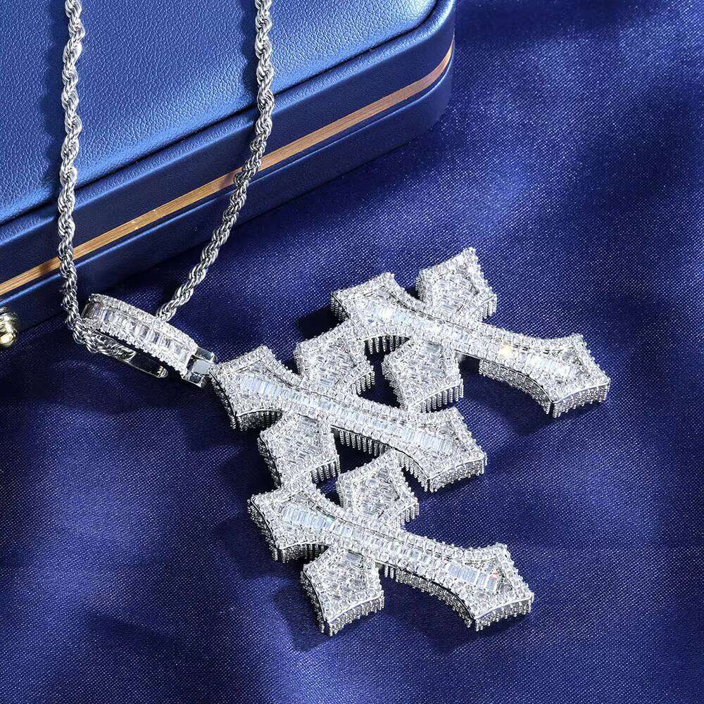 NUOYA Fine Jewelry Pass Dia Tester Large Hip Hop for Men Women Iced Out Baguette Moissanite Three Cross Pendant