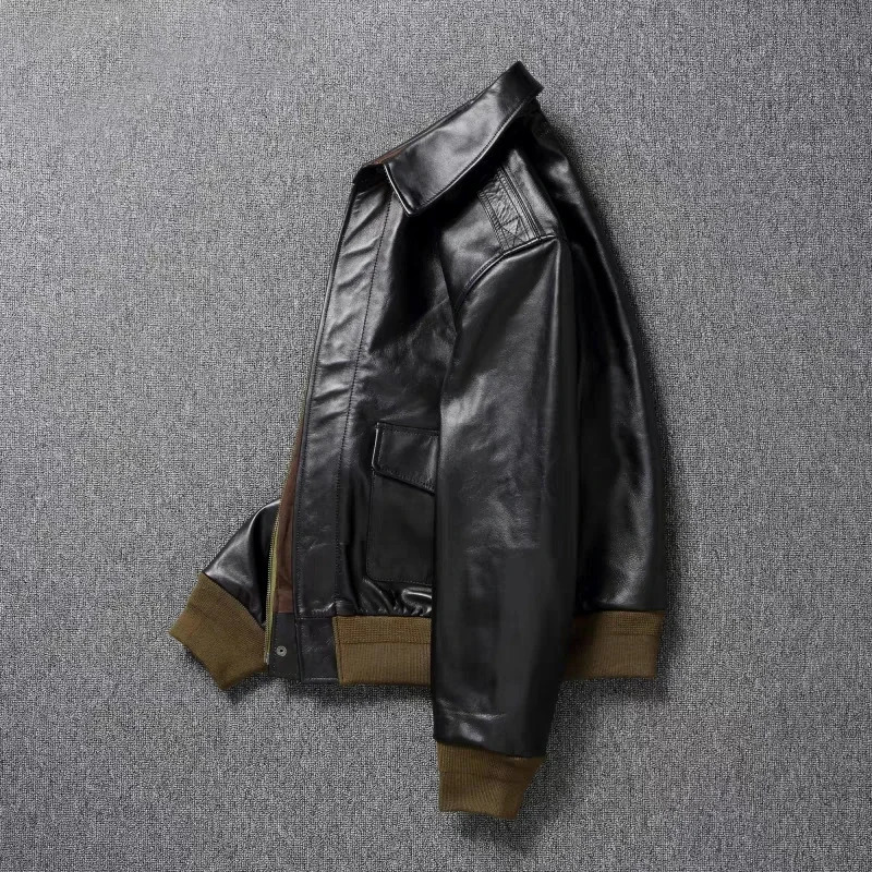 2 Mens Bomber Jacket Tea Core Horse Leather Cropped Motorcycle Jacket Natural Leather Loose Coat Military Mens Leather Jacket 250725