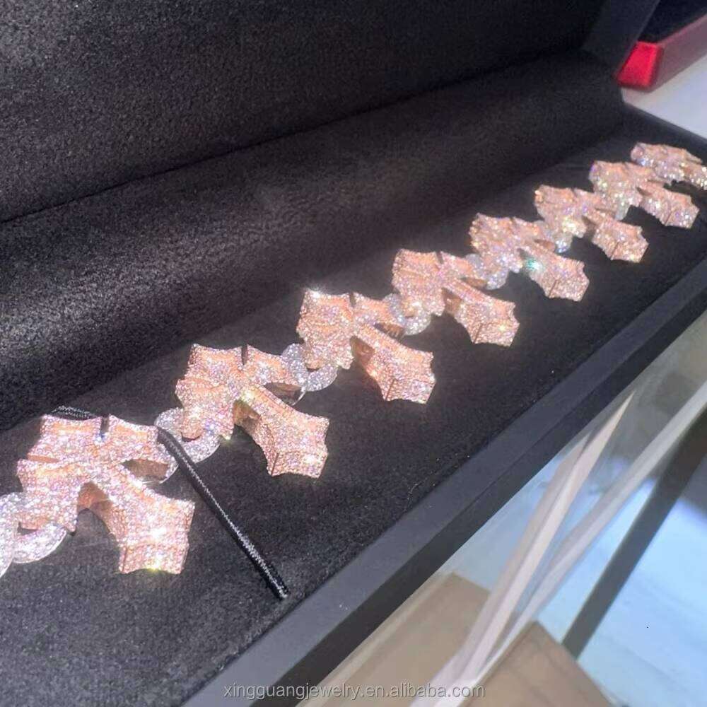 Wholesale Customization Dia Miami Cuban Hip Hop Fine Jewelry Bracelet VVS Moissanite S Sier Cross Chain Men