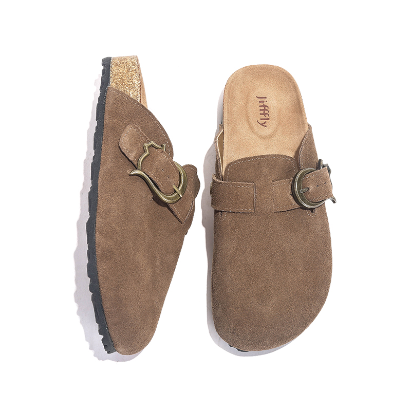 Leather-covered women's shoes for withoutbox Free shipping outside wear, 2025 new lightweight soft sole lazy one-step full cow half-slip-on Birki