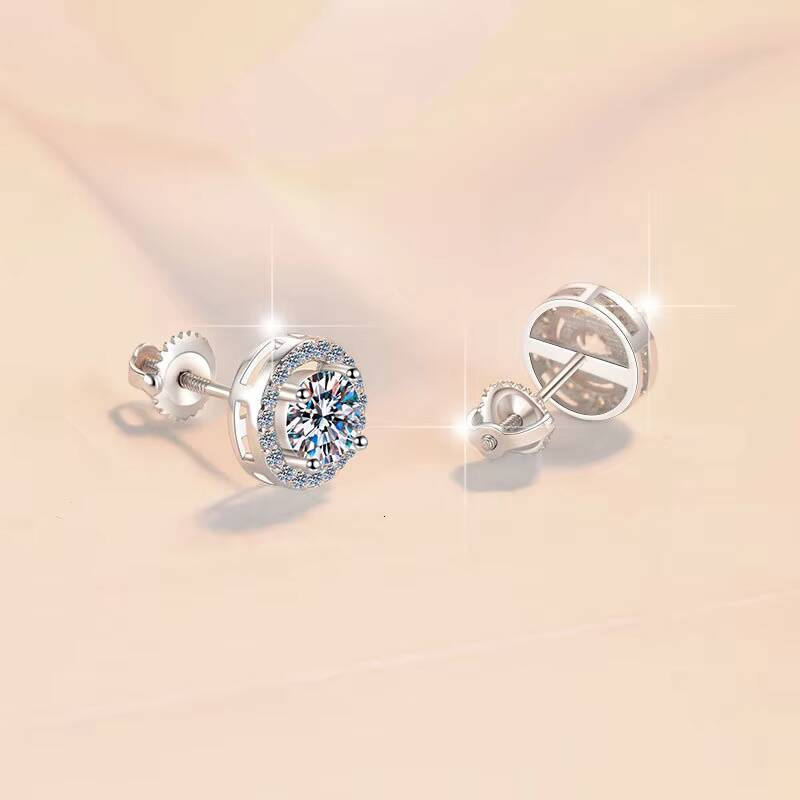 Factory Prices Fine Jewelry Full Moissanite Synthetic Diamond S925 Sterling Silver Screw Black Stud Earrings of Ladies Gift