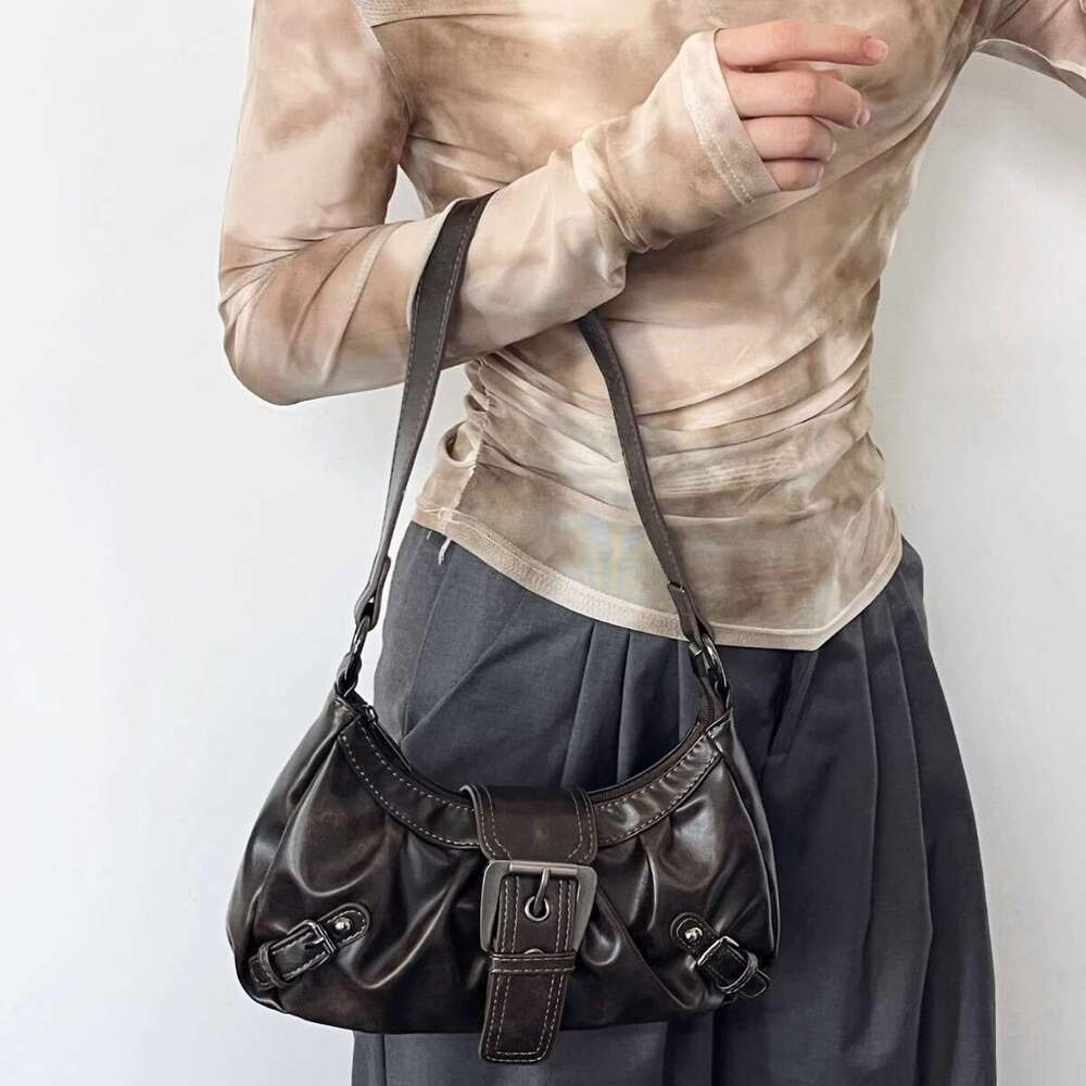 Designer bag luxury bag Melad Hot Girl Y2K Wasteland Style Vintage Two-tone Leather Shoulder Underarm Bag