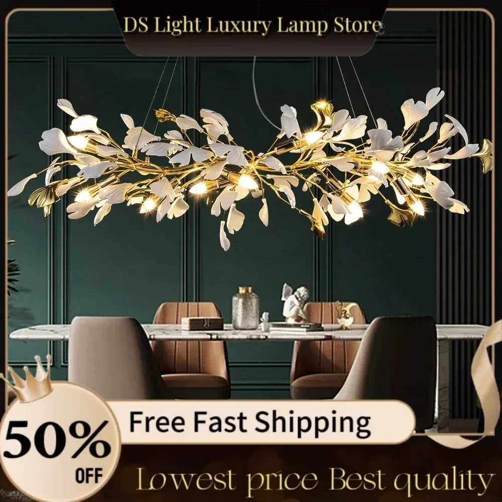 Art Pad Ginkgo Leaf Chandeliers Ceiling Kitchen Chandelier for Dining Living Room Decorations Suspension Light Home and KitchenXJ250725