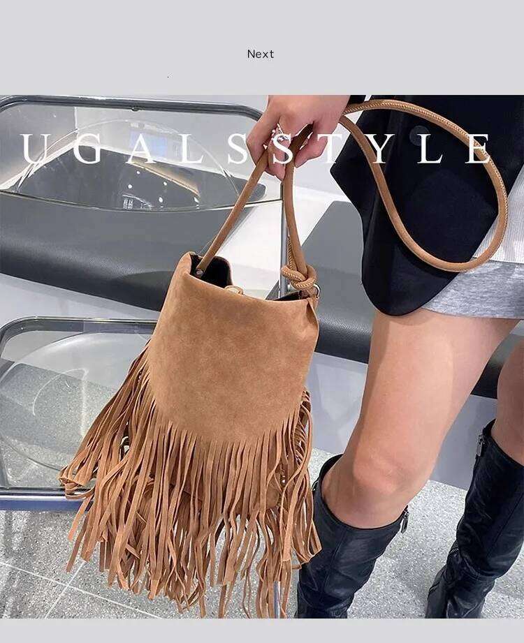 Autumn Winter Veet Bucket Fashion Tassel Large Capacity Women's Handbag Lady Purse Shoulder Messenger Casual Bag