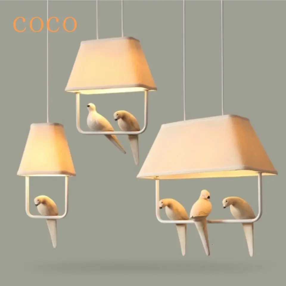 Simple 3 4 Heads Bird Cloth Chandelier Creative Pendant Lights Hanging Lamps Ceiling Light Study Dining Room Birdcage Home Decor XJ250725