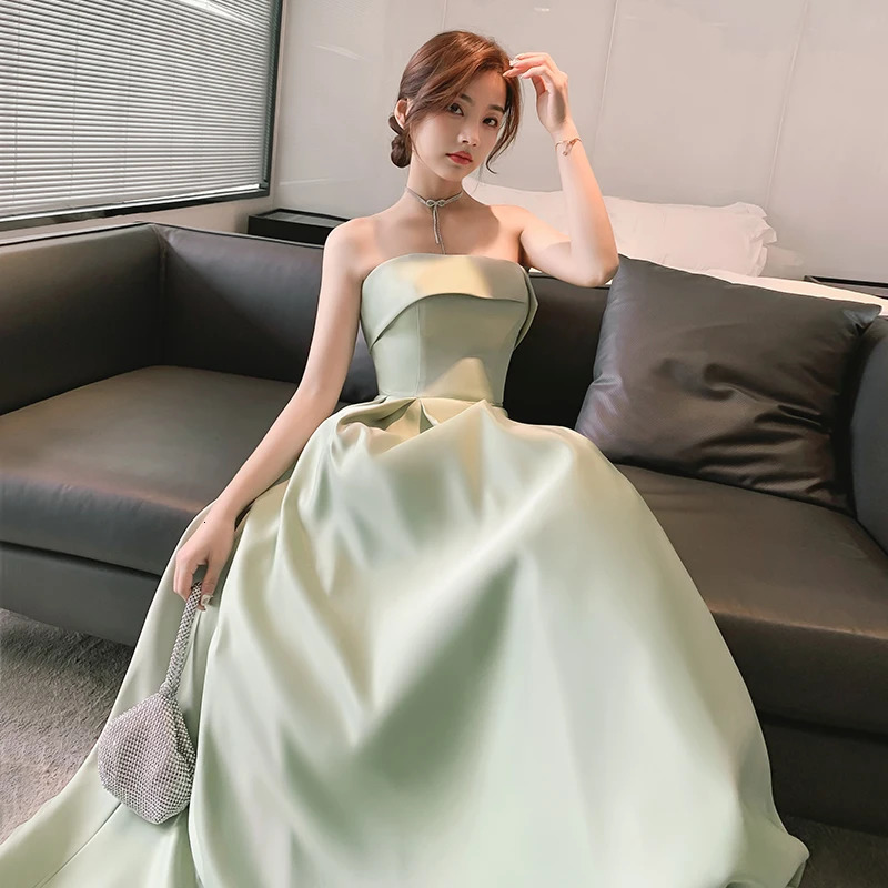 Light grass green long sweat lady girl women princess bridesmaid banquet party ball dress performance gown 250725