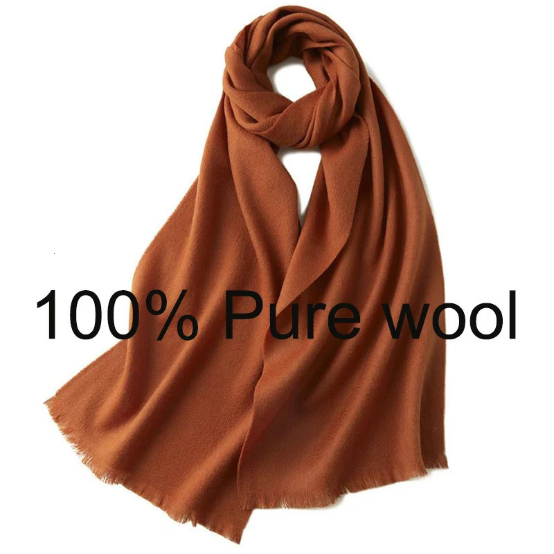 100% Pure Wool Scarf Womens Wild Classic Pure Color Autumn and Winter Couples Warm Long Short Ear Cashmere Scarf 250724