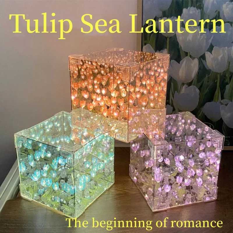 20 Flowers DIY Flower Sea 3D Cloud Tulip Night Light Mirror Table Lamps Bedroom Ornaments Mirror Table Lamps Bedside Gift XJ250725